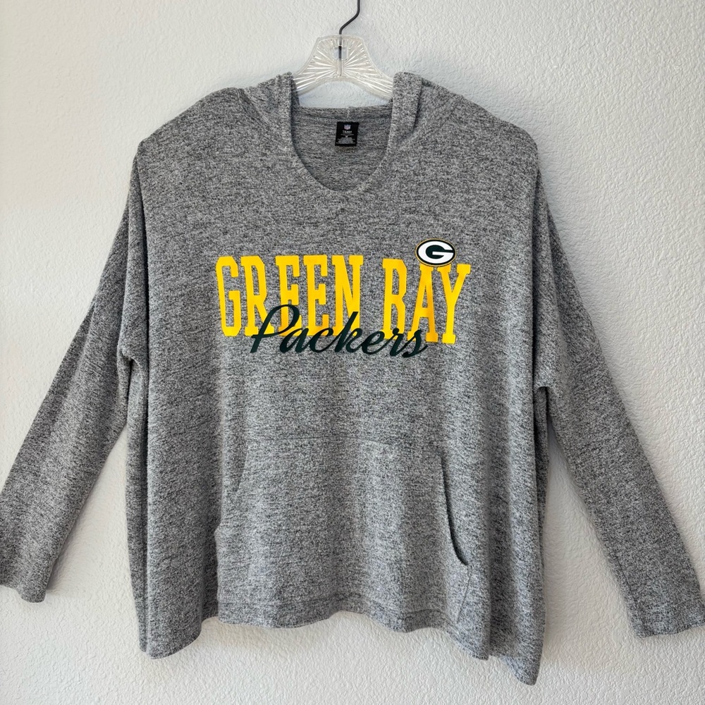 Green Bay Packers Women’s NFL Hooded Sweatshirt Medium Gray Pocket Long Sleeve